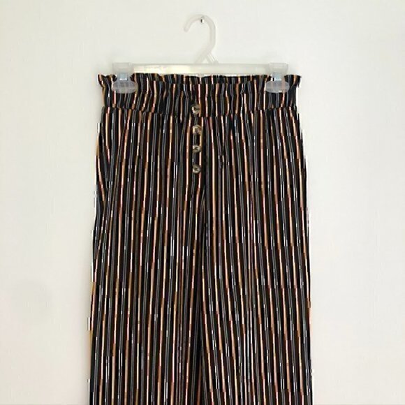 MUST HAVE FOREVER 21 Striped Paperbag Pants Black Mustard White Elastic Waist S - Picture 3 of 12